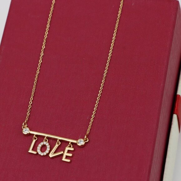 Rose Gold LOVE Necklace with Dainty CZ Charms - Adjustable Chain, XPNL0411 - Picture 7 of 13